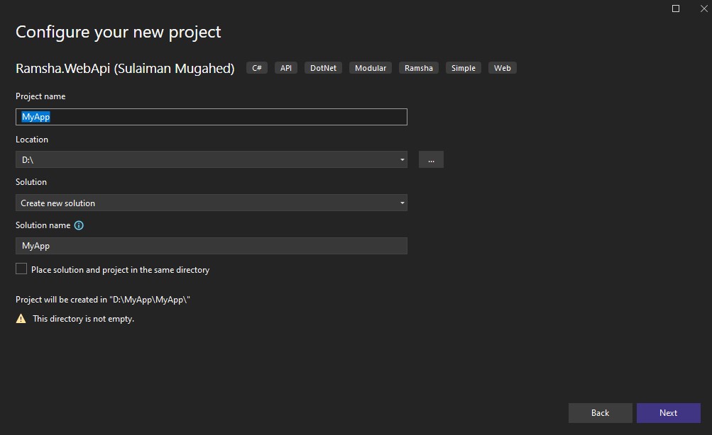 Configure Project Name and Location